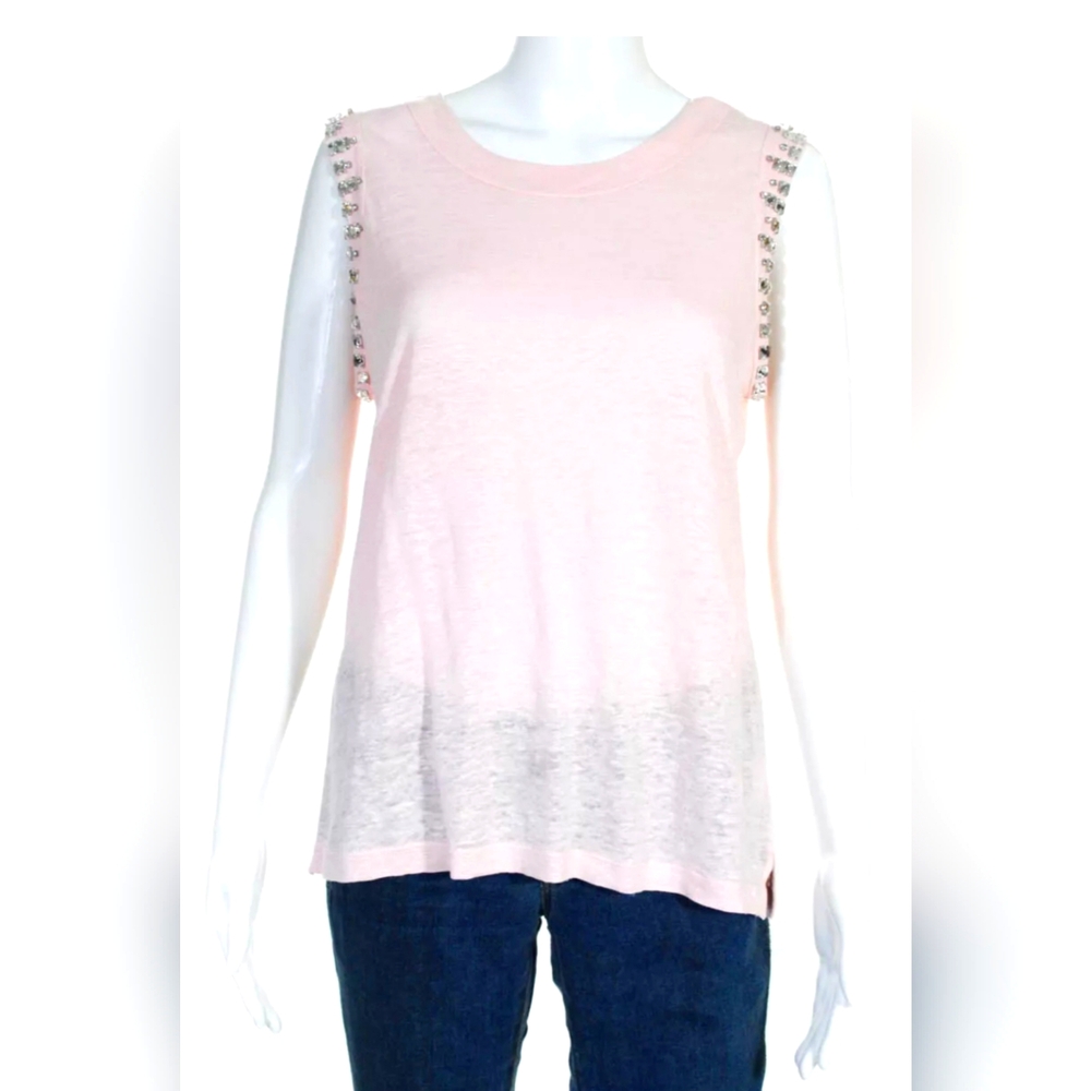 Generation Love Womens Rhinestone Trim Knit Linen Tank Top Pink Size Large